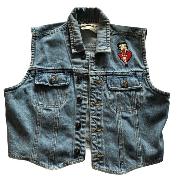 Betty Boop Denim Vest 1990’s light washed denim Size Large - Picture 1 of 14